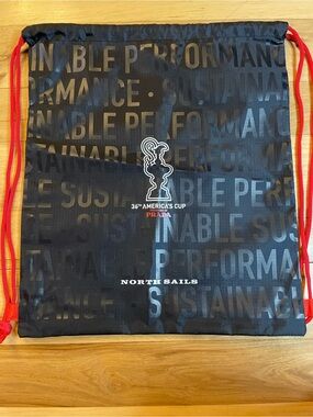 North Sails Black Drawstring Backpack with Red Cords.PRADA 36th America’s Cup.